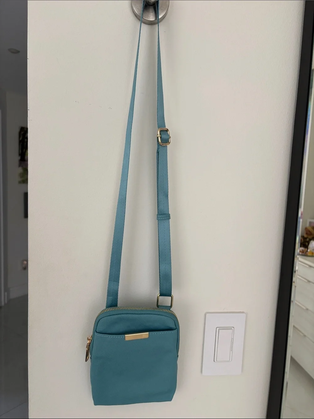 Madison West Aqua Crossbody Bag with Gold Accent